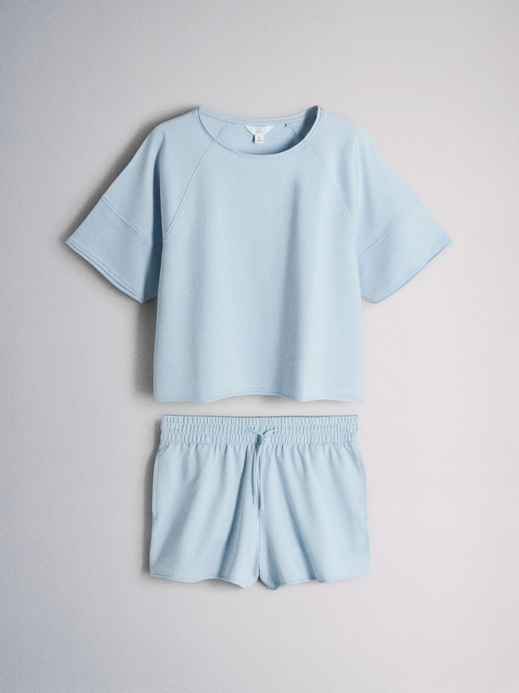 The Set 2 Pack Raglan T-shirt and Short Sweat Co-Ord Pale Blue - Image 1 of 5