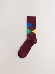 Blue/Red/Green Argyle Pattern Socks 5 Pack - Image 6 of 8
