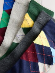 Blue/Red/Green Argyle Pattern Socks 5 Pack - Image 7 of 8