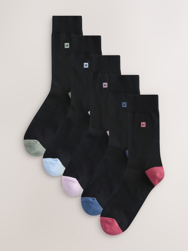 Black Blue/Green/Pink N Logo Heel Socks 5 Pack - Image 1 of 8
