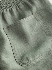 Green Heavyweight Linen Drawstring Waist Shorts - Image 10 of 11