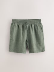 Green Heavyweight Linen Drawstring Waist Shorts - Image 7 of 11