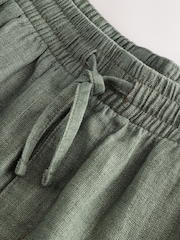 Green Heavyweight Linen Drawstring Waist Shorts - Image 8 of 11