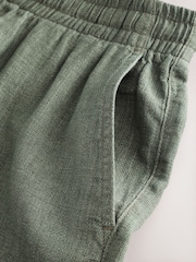 Green Heavyweight Linen Drawstring Waist Shorts - Image 9 of 11