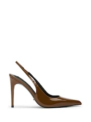 Tony Bianco Brown Charlotte Mocha Patent Pointed Toe Slingback Heels - Image 4 of 18