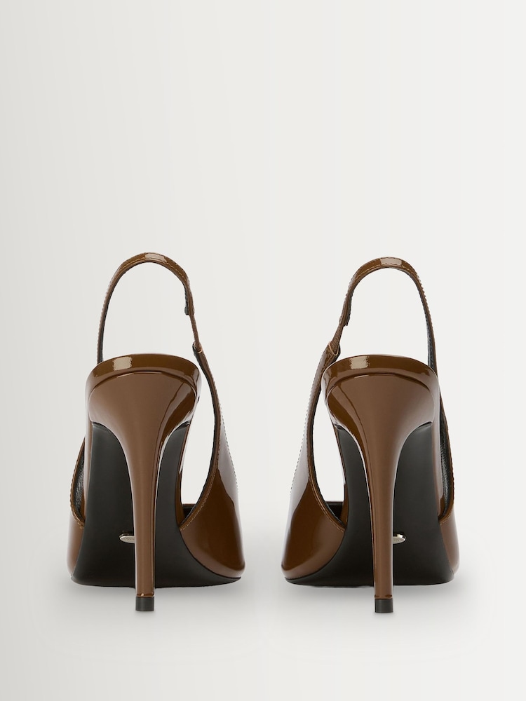 Tony Bianco Brown Charlotte Mocha Patent Pointed Toe Slingback Heels - Image 4 of 4