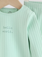 Sage Green Hello World Top and Leggings Baby Set (0-18mths) - Image 7 of 11