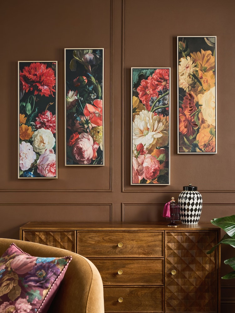 Set of 4 Multi Dramatic Floral Hand Paint Detail Wall Art - Image 1 of 4 Set of 4 Multi Dramatic Floral Hand Paint Detail Wall Art - Image 1 of 4