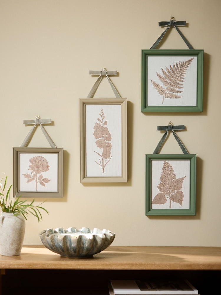 Set of 4 Neutral Hanging Etched Botanical Wall Art - Image 1 of 7 Set of 4 Neutral Hanging Etched Botanical Wall Art - Image 1 of 7