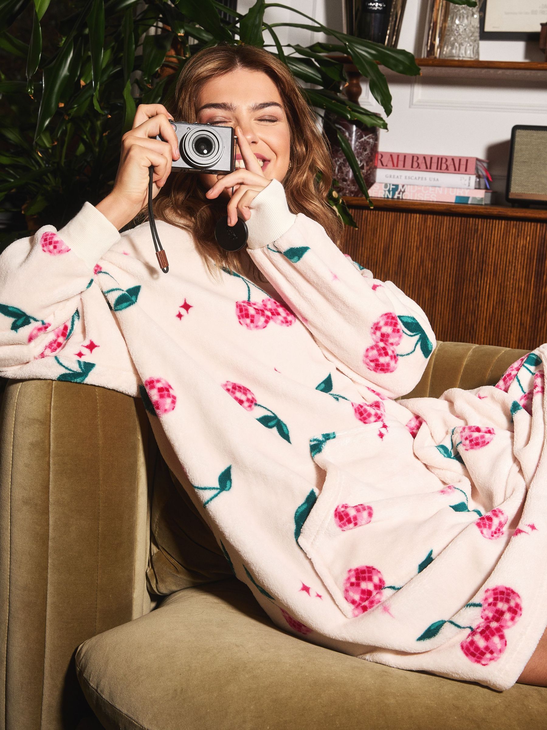 Buy Urban Threads Cream Disco Cherries Fleece Blanket Hoodie from