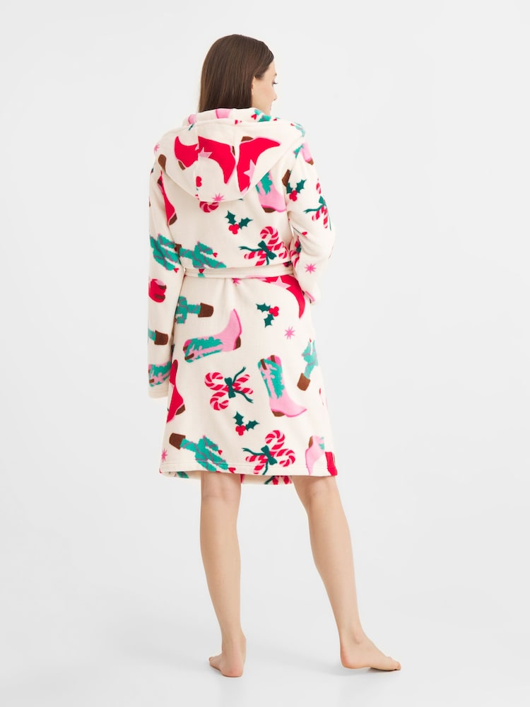 Urban Threads Urban Threads Cream Cowgirl Christmas Fleece Dressing Gown - Imagen 2 de 5