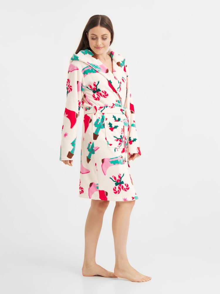 Urban Threads Urban Threads Cream Cowgirl Christmas Fleece Dressing Gown - Imagen 5 de 5