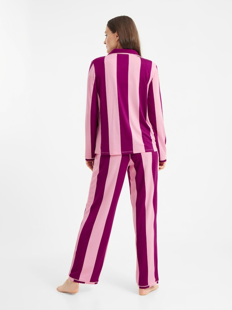Urban Threads Pink & Purple Stripe Long Pyjamas Set - Image 2 of 5 Urban Threads Pink & Purple Stripe Long Pyjamas Set - Image 2 of 5