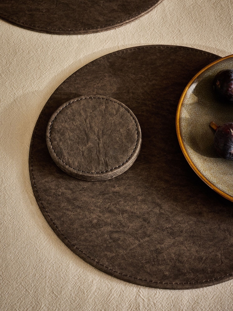 Set of 4 Chocolate Brown Reversible Faux Leather Placemats and Coasters - Image 2 of 3