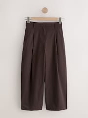 Chocolate Brown Pleated Barrel Leg Chino Trousers - Image 1 of 3