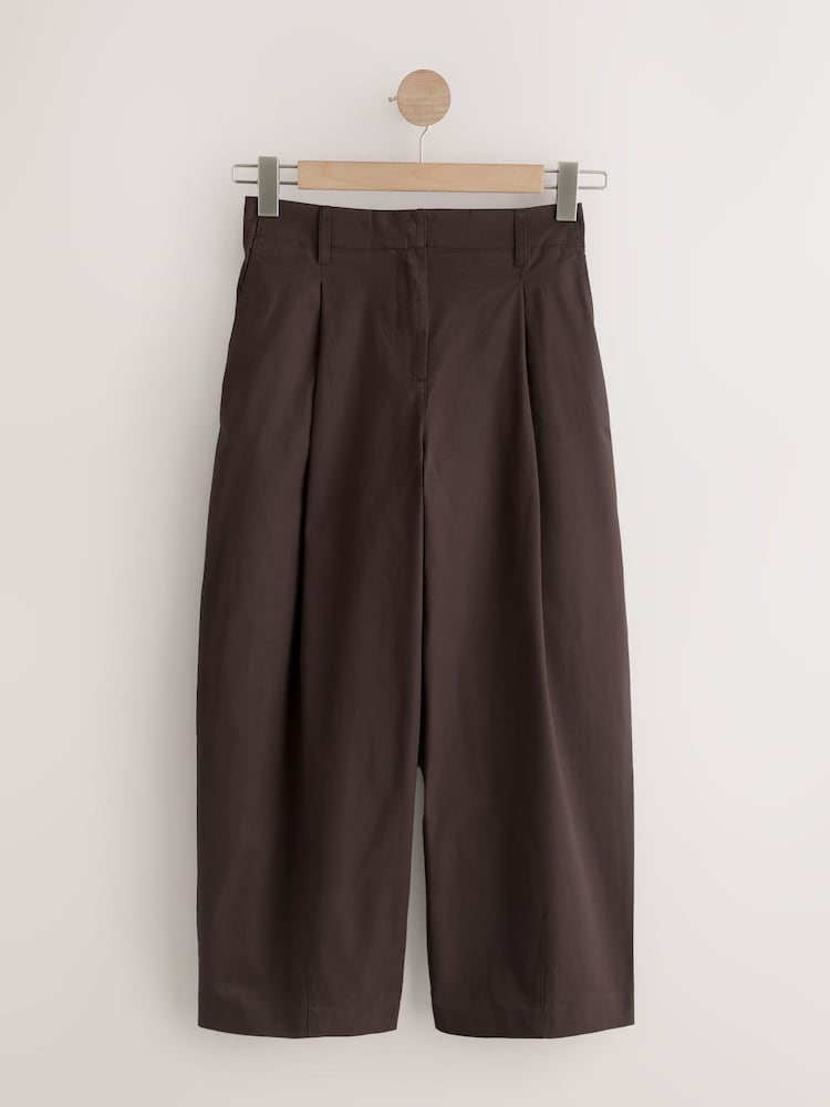 Chocolate Brown Pleated Barrel Leg Chino Trousers - Image 1 of 3