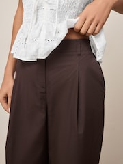 Chocolate Brown Pleated Barrel Leg Chino Trousers - Image 4 of 7