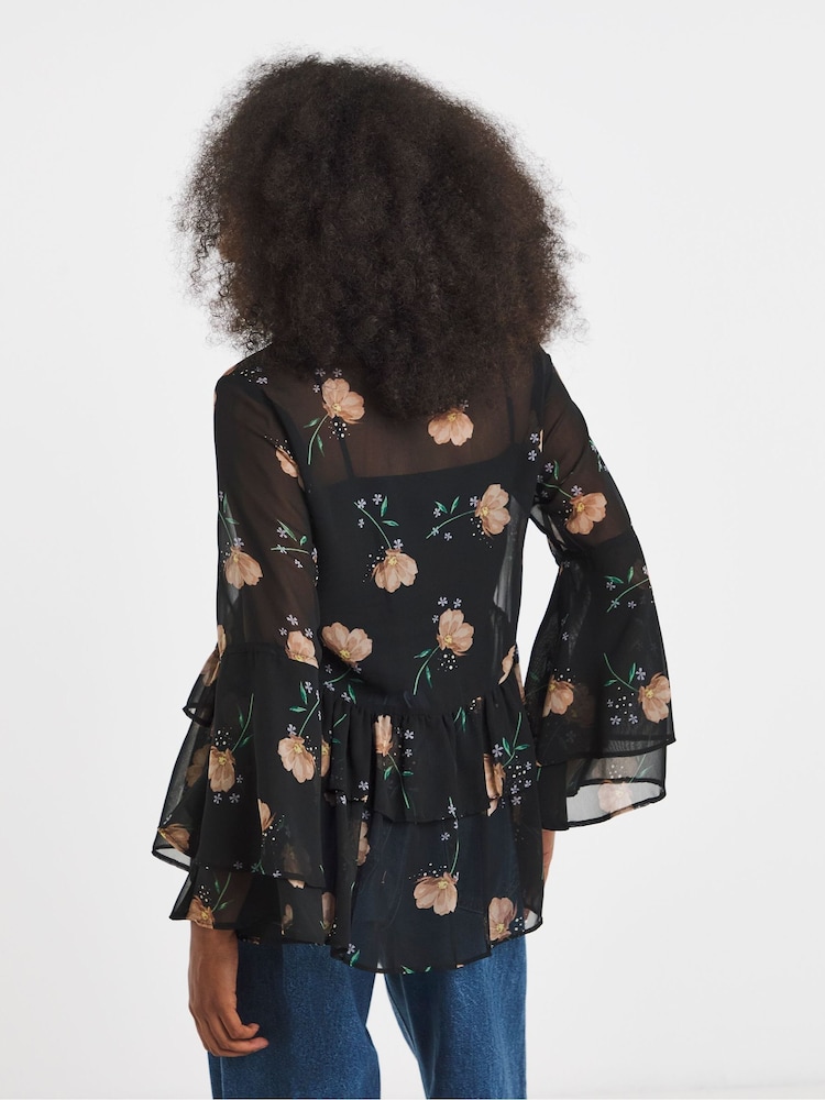 Simply Be Black Floral Print Georgette Historical Blouse - Image 2 of 5 Simply Be Black Floral Print Georgette Historical Blouse - Image 2 of 5