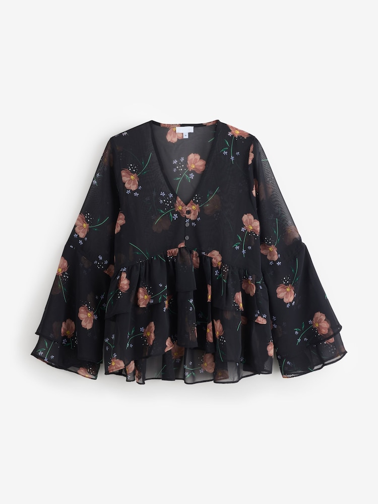 Simply Be Black Floral Print Georgette Historical Blouse - Image 5 of 5 Simply Be Black Floral Print Georgette Historical Blouse - Image 5 of 5