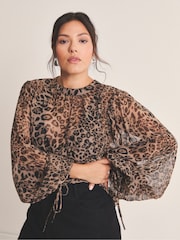 Simply Be Animal Print Georgette High Neck Blouse - Image 1 of 4