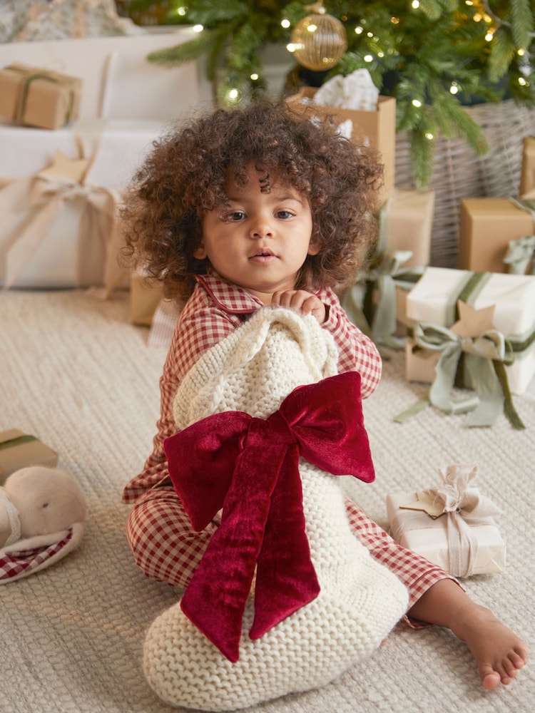 Mamas & Papas Red Christmas Large Knitted Velvet Bow Stocking 2025 - Image 2 of 5 Mamas & Papas Red Christmas Large Knitted Velvet Bow Stocking 2025 - Image 2 of 5