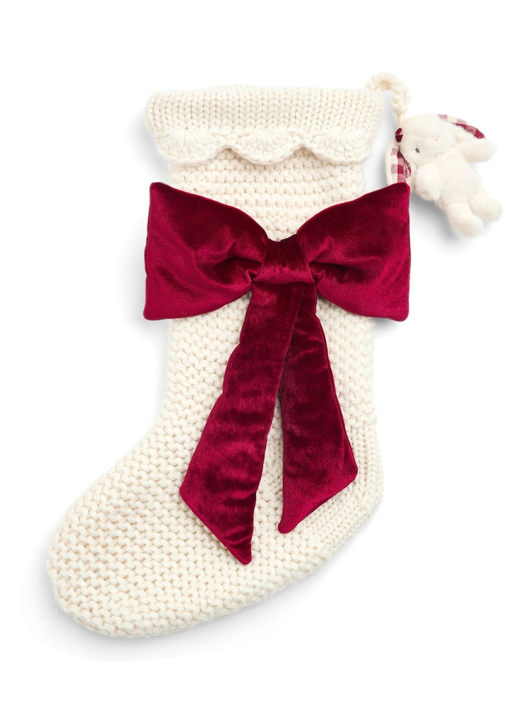 Mamas & Papas Red Christmas Large Knitted Velvet Bow Stocking 2025 - Image 5 of 5 Mamas & Papas Red Christmas Large Knitted Velvet Bow Stocking 2025 - Image 5 of 5