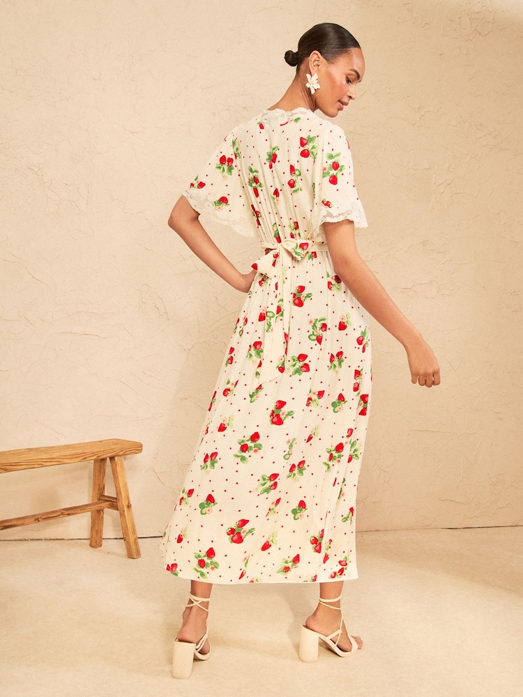 Love & Roses Ivory Strawberry Print Lace Midaxi Tea Dress - Image 4 of 4 Love & Roses Ivory Strawberry Print Lace Midaxi Tea Dress - Image 4 of 4
