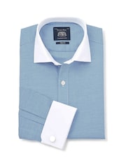 Savile Row Company Slim Fit Blue White Cotton Puppytooth Winchester Double Cuff Formal Shirt - Image 3 of 5