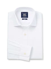Savile Row Company Slim Fit White Herringbone Cotton Single Cuff Formal White Shirt - Image 1 of 3