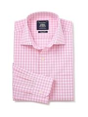 Savile Row Company Classic Fit Pink White Gingham Check Cotton Single Cuff Formal Shirt - Image 3 of 5