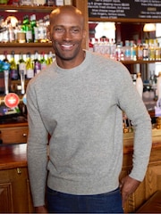 Savile Row Company Grey Merino Wool Cashmere Blend Crew Neck Jumper - Image 1 of 4