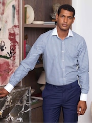 Savile Row Company Slim Fit Blue White Striped Cotton Winchester Double Cuff Formal Shirt - Image 2 of 5