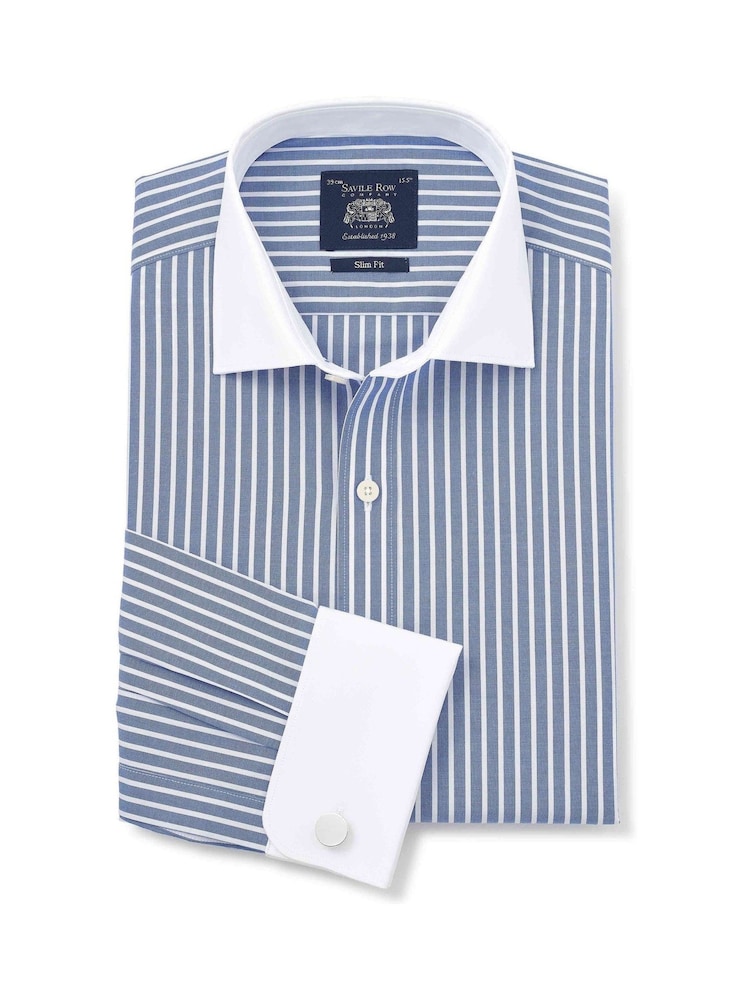 blue striped dress shirt white collar Slim Fit Blue Fine Line Stripe Non-Iron Men's Dress Shirt – Wilkes & Riley,  LLC main image 0