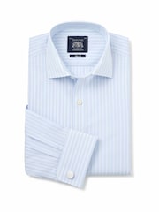 Savile Row Company Slim Fit Sky Blue White Striped Cotton Double Cuff Formal Shirt - صورة 3 من 5