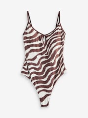 Daily by Desmond and Dempsey Chocolate Brown Wave Keyhole Scoop Swimsuit with Tummy Control - Image 6 of 9