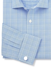 Savile Row Company Slim Fit Blue Princes of Wales Check Cotton Double Cuff Formal Shirt - Image 4 of 5