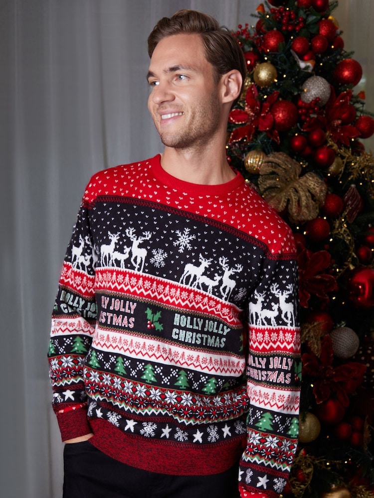 Threadbare Black Christmas Fairisle Knitted Jumper - Image 2 of 5 Threadbare Black Christmas Fairisle Knitted Jumper - Image 2 of 5