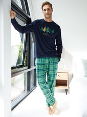 Threadbare Blue Christmas Tree Graphic Print Long Pyjamas (2-Piece Set) - Image 1 of 5
