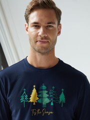 Threadbare Blue Christmas Tree Graphic Print Long Pyjamas (2-Piece Set) - Image 5 of 5