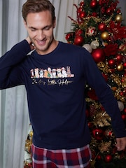 Threadbare Blue Christmas Dog Graphic Print Long Pyjamas (2-Piece Set) - Image 3 of 5