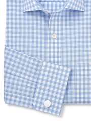 Savile Row Company Blue Classic Fit Gingham Check Cotton Double Cuff Formal Shirt - Image 4 of 5