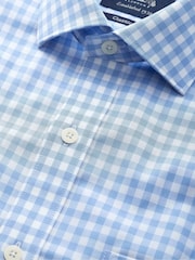 Savile Row Company Blue Classic Fit Gingham Check Cotton Double Cuff Formal Shirt - Image 5 of 5