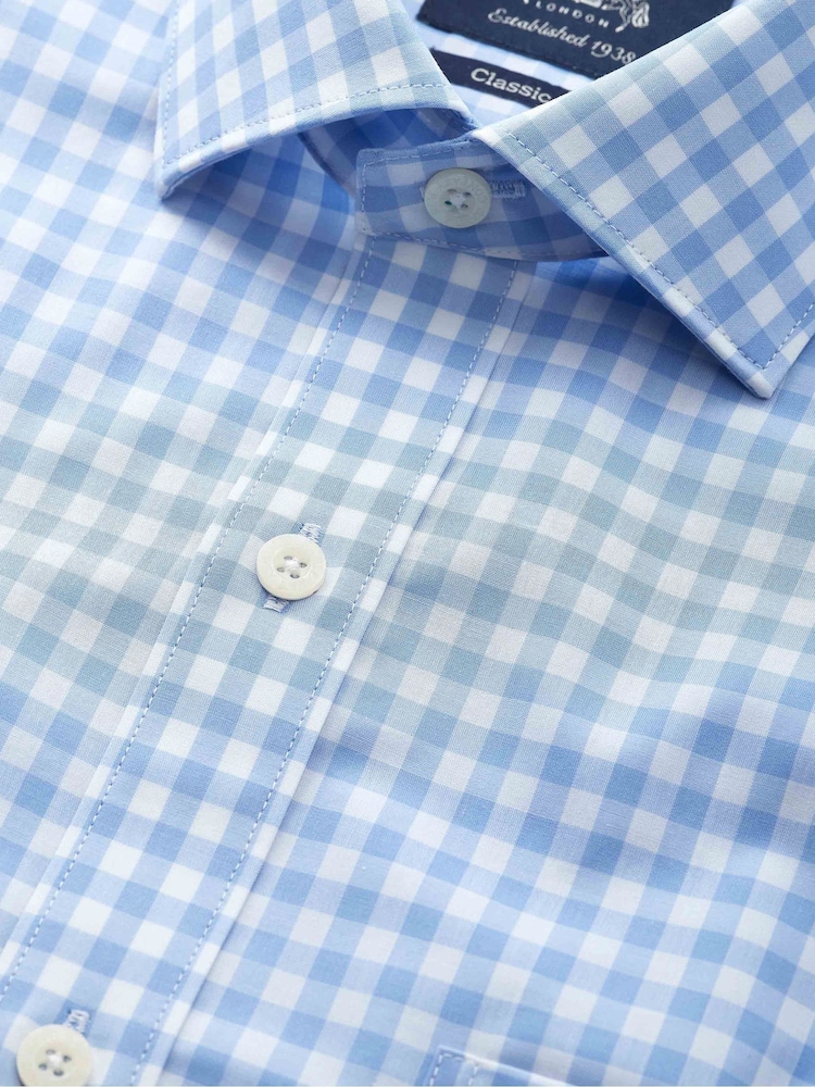Savile Row Company Blue Classic Fit Gingham Check Cotton Double Cuff Formal Shirt - Image 5 of 5