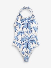 Daily by Desmond and Dempsey Cream Blue Palm Halterneck Swimsuit with Tummy Control - Image 7 of 11