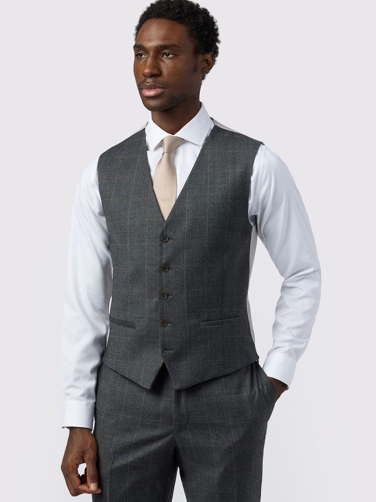 Ted Baker Tailoring Grey Slim Fit Overcheck Waistcoat - Image 1 of 2 Ted Baker Tailoring Grey Slim Fit Overcheck Waistcoat - Image 1 of 2