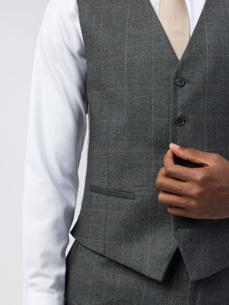 Ted Baker Tailoring Grey Slim Fit Overcheck Waistcoat - Image 2 of 2 Ted Baker Tailoring Grey Slim Fit Overcheck Waistcoat - Image 2 of 2