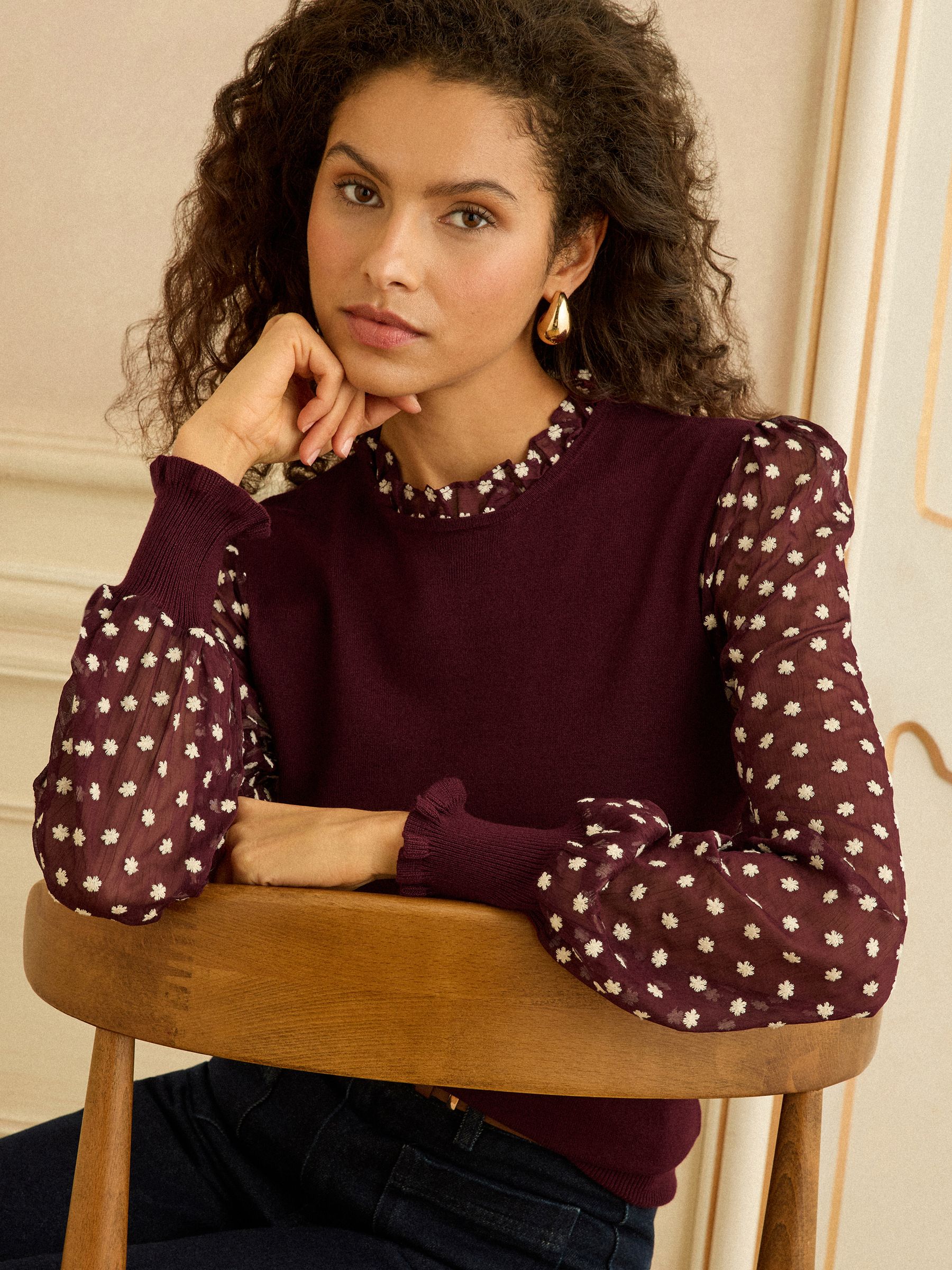 Buy Love & Roses Berry Red Chiffon Sleeve Knitted Top from Next USA