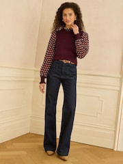 Love & Roses Berry Red Chiffon Sleeve Knitted Top - Image 3 of 4