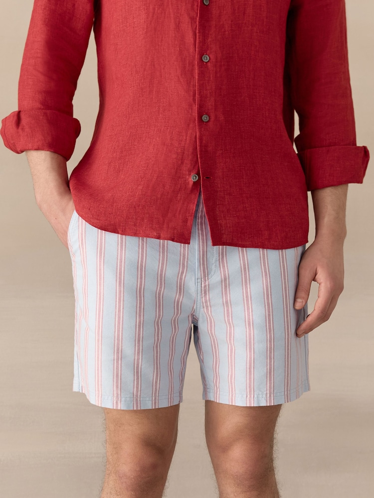 Blue Cotton Stripe Chino Shorts - Image 1 of 11 Blue Cotton Stripe Chino Shorts - Image 1 of 11