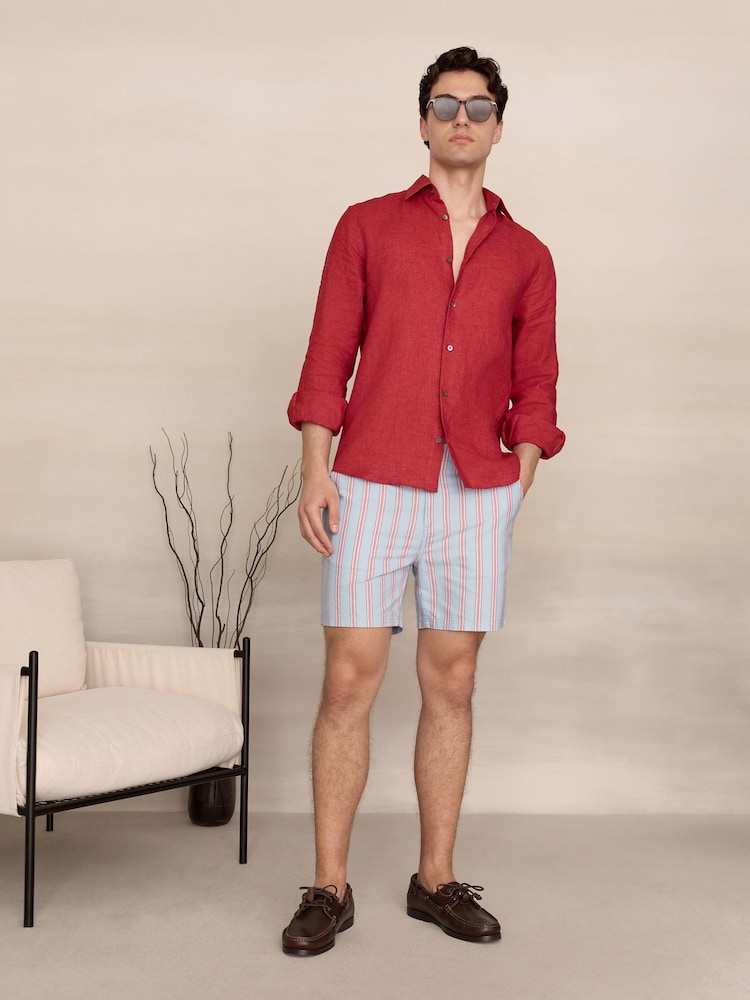 Blue Cotton Stripe Chino Shorts - Image 2 of 11 Blue Cotton Stripe Chino Shorts - Image 2 of 11